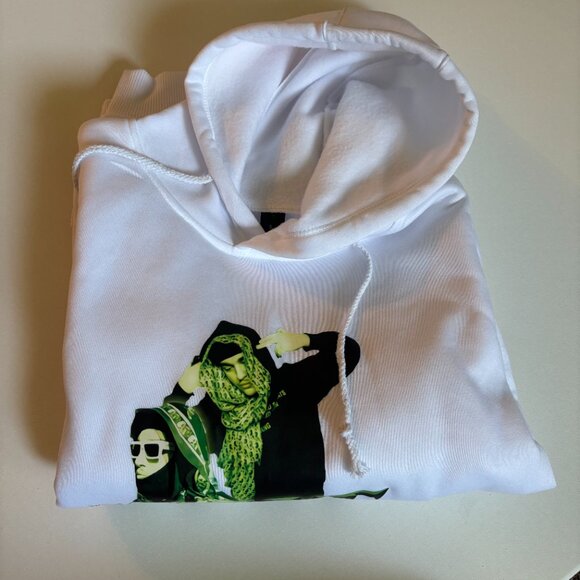 NWOT - White YEAT Graphic Hoodie | Green Print Streetwear Pullover | Size Small - Picture 2 of 7